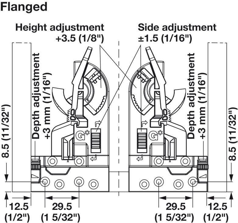 Häfele 433.19.012 Grass - Front Locking Device, Dynapro, 2-D, With Flange, Right hand, 200 pcs/box