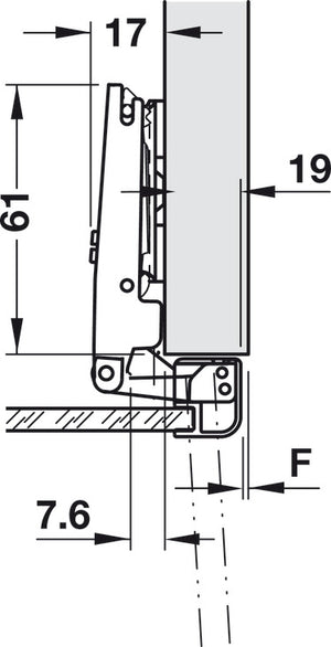 Häfele 329.23.610 Salice - Aluminum Frame Door Hinge, 105° Opening Angle, Self-Closing, Full Overlay, for Quick Door™ Aluminum Frame Doors, model C2Z6A99