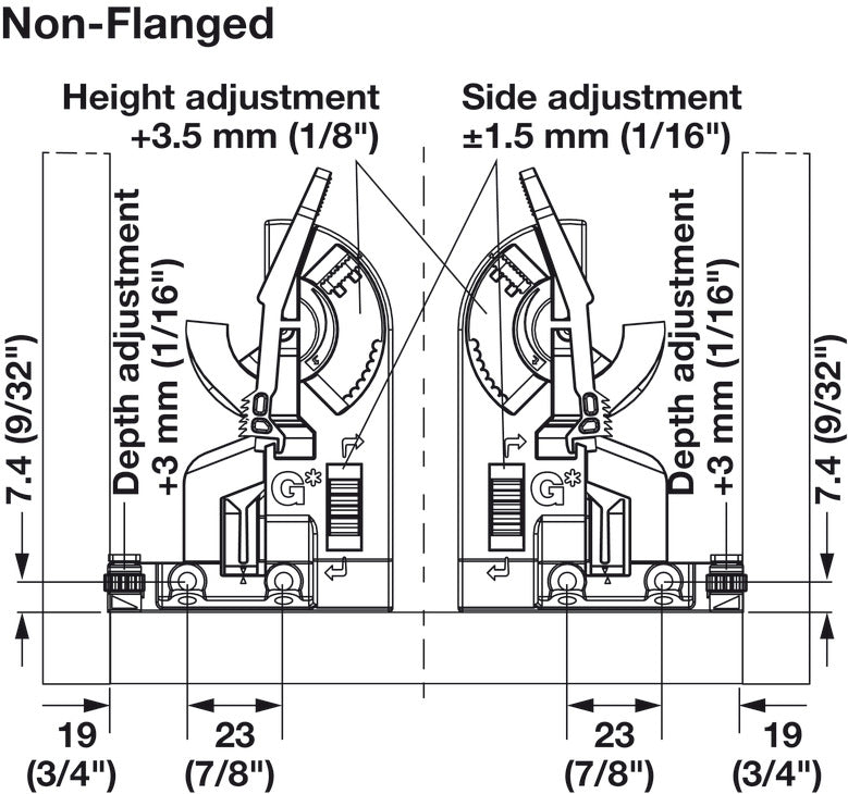 Häfele 433.19.028 Grass - Front Locking Device, 2-D, Dynapro, Pair (Left/Right)