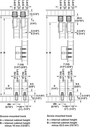 Häfele 402.33.003 Sliding Door Hardware, Slido F-Line21 12C, set, For small wooden sliding doors, for door weights up to 12 kg (26.4 lbs), for 2 doors, with dual soft closing on each door