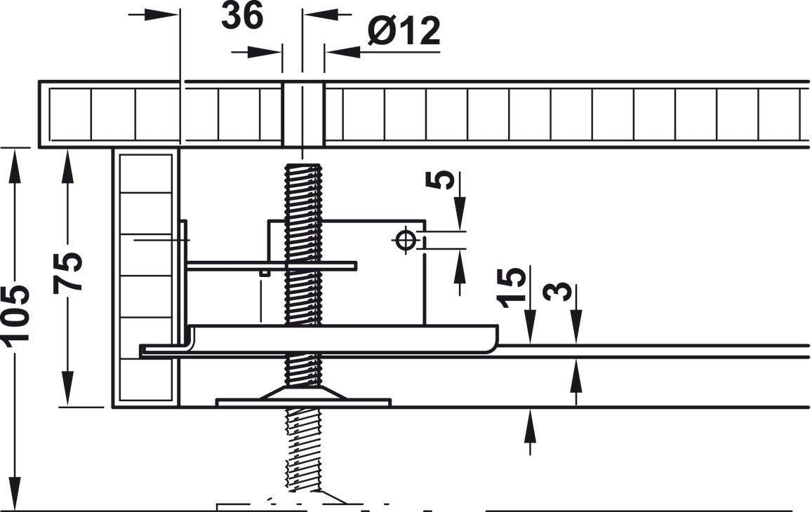 Häfele 637.23.900 Base Leveler, with Supporting Bracket, Load-bearing capacity 150 kg (330 lbs), steel, galvanized, M10 x 70 mm threaded spindle