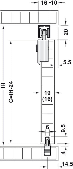Häfele 402.33.003 Sliding Door Hardware, Slido F-Line21 12C, set, For small wooden sliding doors, for door weights up to 12 kg (26.4 lbs), for 2 doors, with dual soft closing on each door