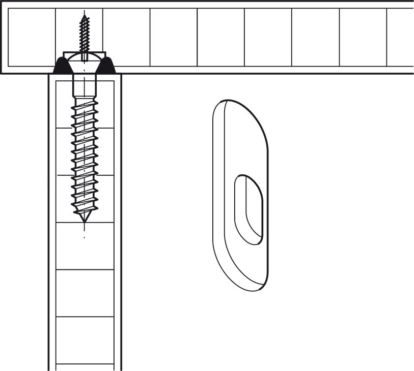 Häfele 271.52.903 Keyhole Plate Bed Connector, for machined-recess installation, with 1 keyhole, For hooking into screw head ⌀: 10 mm, height: 60 mm, zinc plated