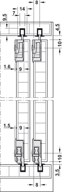 Häfele 404.22.025 Sliding Door Hardware, Slido F-Line12 30B, set, For easy processing, for wooden sliding doors, Infront, for door weights up to 30 kg (66 lbs.)