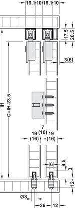 Häfele 402.33.026 Sliding Door Hardware, Slido F-Line21 40C, set, for thin cabinet top panels, for wooden sliding doors, with soft closing mechanism (optional), for door weight up to 40 kg, Infront, for 2 door, with retainer