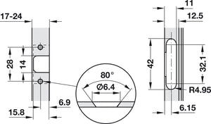 Häfele 329.23.610 Salice - Aluminum Frame Door Hinge, 105° Opening Angle, Self-Closing, Full Overlay, for Quick Door™ Aluminum Frame Doors, model C2Z6A99