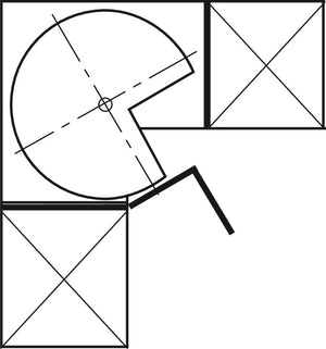 Häfele 542.15.210 Three Quarter Circle Susan Fitting, With Baskets, For overlay doors and corner cabinets, For base unit: 900 x 900 mm, wire susan Ø: 714 mm, with 2 wire susans