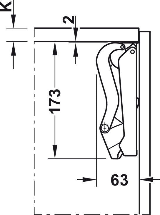 Häfele 372.27.350 Swing-Up Fitting, Free Space 1.11, for standard applications with handle, Model B, anthracite