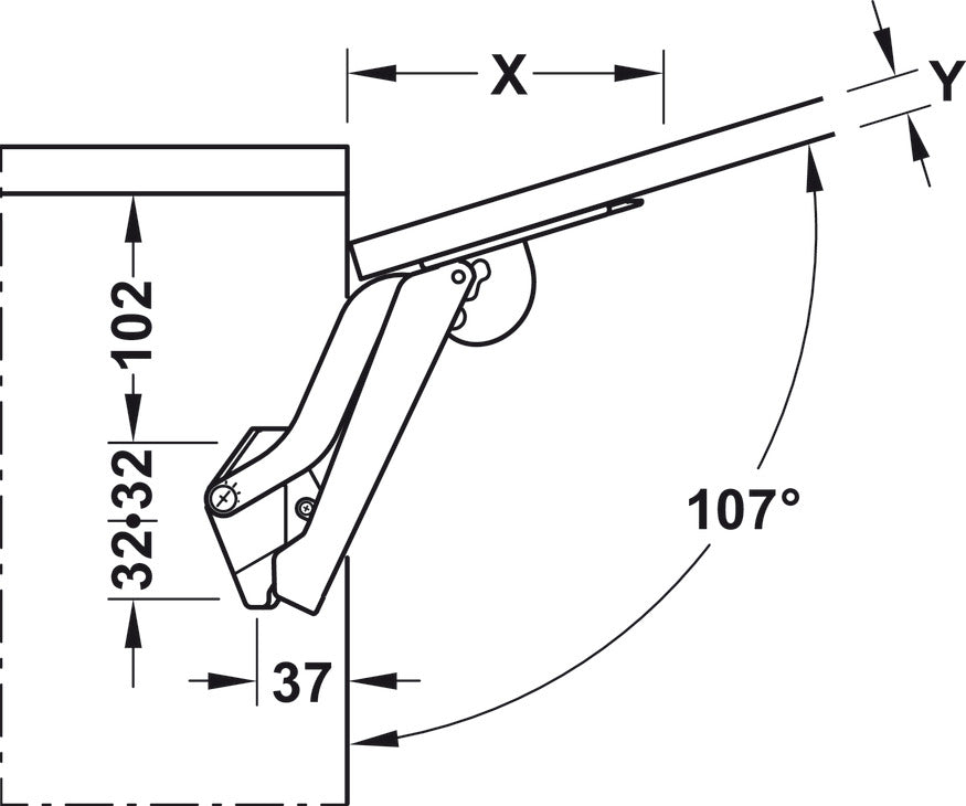 Häfele 372.27.350 Swing-Up Fitting, Free Space 1.11, for standard applications with handle, Model B, anthracite