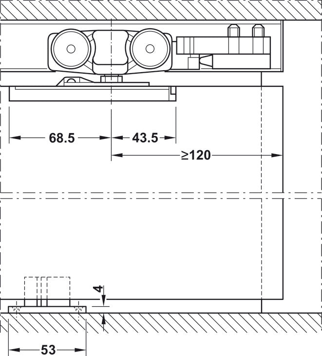 Häfele 942.35.003 Sliding door fitting, Slido D-Line11 240C, set, for 1 and 2-leaf wooden sliding doors, ceiling and wall installation, height adjustable doors, for door weights up to 240 kg (529 lbs.), without soft and self closing mechanism
