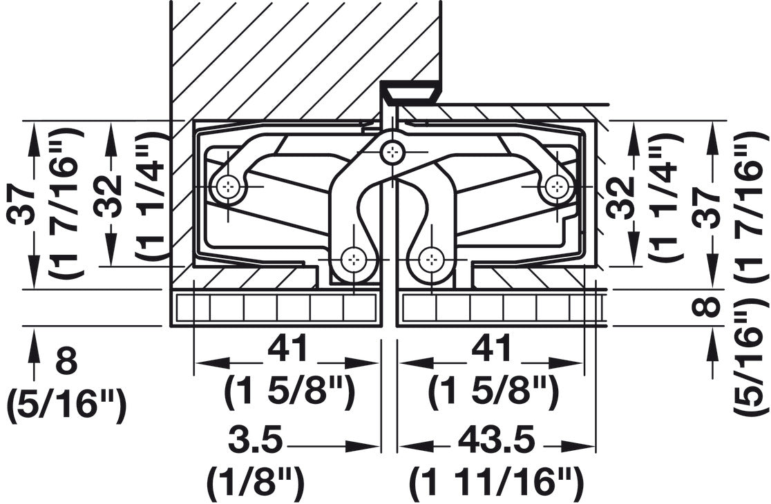 Häfele 924.19.371 TECTUS - Concealed Hinge, TE 540 3D A8, 3D adjustable, size 200 mm, Satin nickel-plated