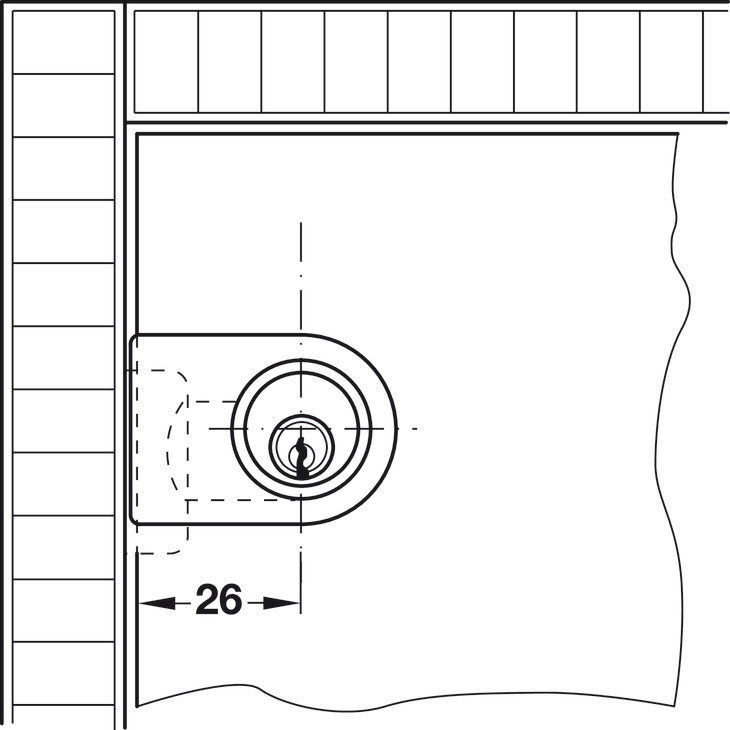 Häfele 233.17.700 Timberline - Glass Door Lock, Vertical Installation, modular removable core locking system, Polished nickel