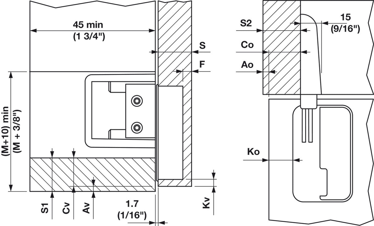 Häfele 342.78.723 In-Side Flap Hinge, left