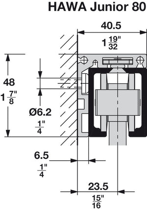 Häfele 940.20.606 Angle Profile, Pre-Drilled for Upper Tracks, Length: 6 m (19' 8 1/4"); for Junior 120