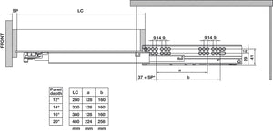 Häfele 421.23.228 Salice - Closet Slide with Soft Close, A6555, Full Extension, 75 lbs, Length: (11") 280 mm