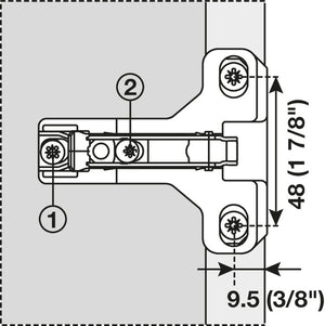 Häfele 329.64.571 Salice - Clip Face Frame Mounting Plate, Titanium, Screw-Mounted, 1 mm for 3/4" Overlay, BAU3R16