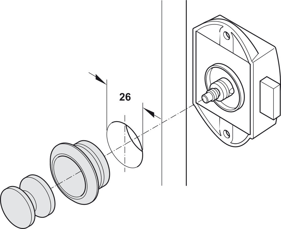 Häfele 211.63.102 Push-Lock, Häfele Push-Lock, can be operated from one side, Without Catch Bolt, Brown, plastic