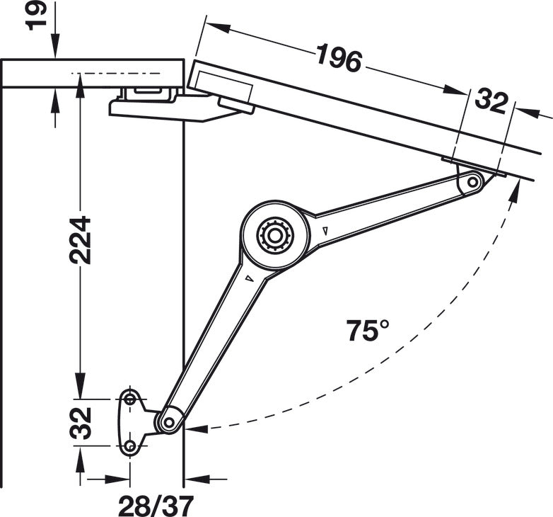 Häfele 373.66.312 Swing-Up Fitting, Duo Forte Complete Set for Wood & Aluminum, for flaps made from wood or with aluminium frame, from frame width 45 mm, Black, wood screws