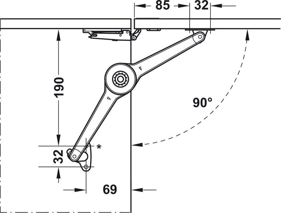 Häfele 373.66.312 Swing-Up Fitting, Duo Forte Complete Set for Wood & Aluminum, for flaps made from wood or with aluminium frame, from frame width 45 mm, Black, wood screws