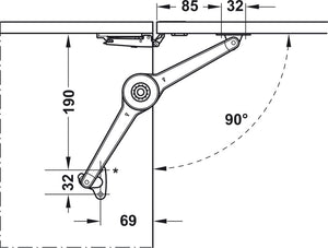 Häfele 373.66.312 Swing-Up Fitting, Duo Forte Complete Set for Wood & Aluminum, for flaps made from wood or with aluminium frame, from frame width 45 mm, Black, wood screws