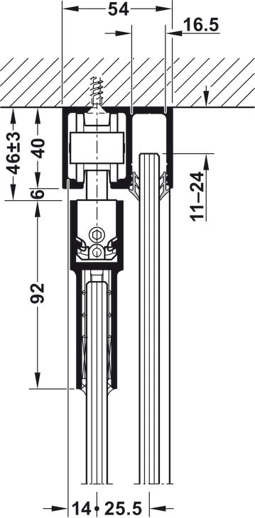 Häfele 940.80.256 Upper Track, with Pocket, Aluminum, Anodized, For Hawa Junior, Length: 2.5 m (8' 2 7/16")