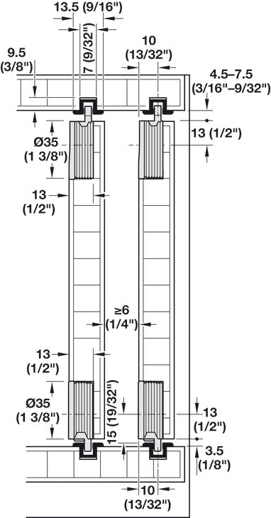 Häfele 404.22.024 Sliding door fitting, Slido F-Line12 20A, set, for wooden sliding doors, Infront, for door weight up to 20 kg (44 lbs.), Running gear with height adjustment, guide with lockable pin