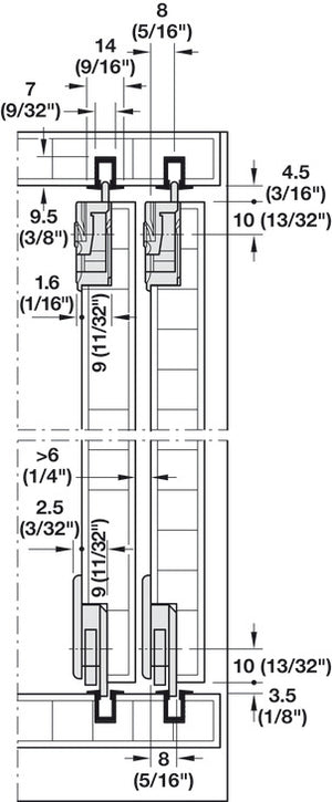 Häfele 404.22.025 Sliding Door Hardware, Slido F-Line12 30B, set, For easy processing, for wooden sliding doors, Infront, for door weights up to 30 kg (66 lbs.)