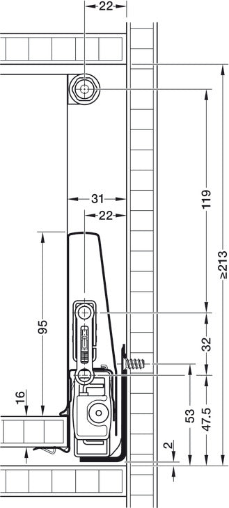 Häfele 553.59.401 Round Gallery Rail Set, Matrix Box P, For pull out for door front fixing, Length 300 mm (11 13/16"), metallic anthracite