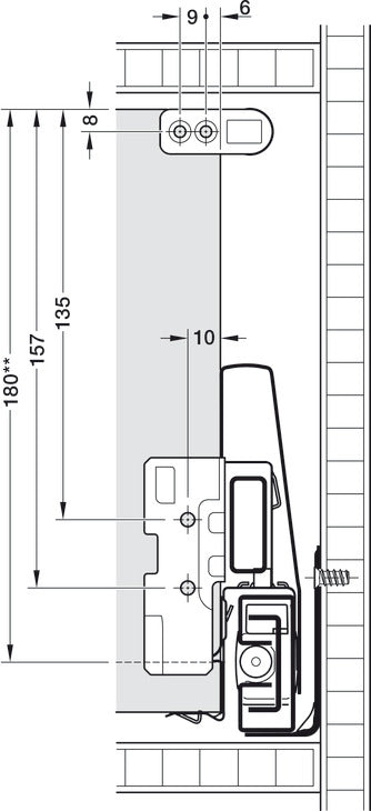 Häfele 553.59.400 Round Gallery Rail Set, Matrix Box P, For pull out for door front fixing, Length 270 mm (10 5/8"), metallic anthracite