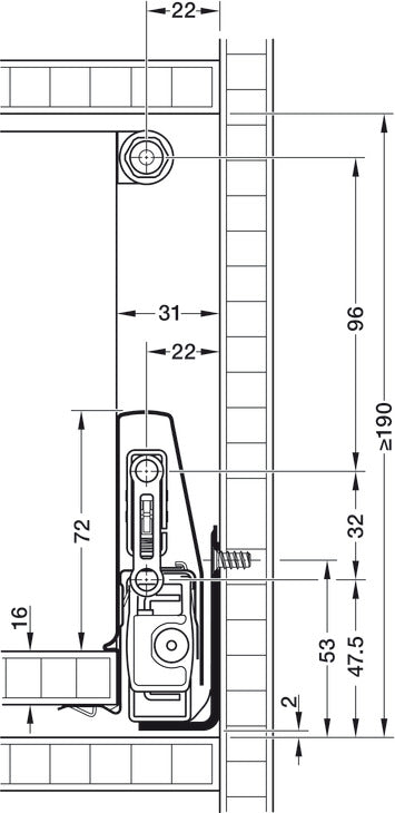 Häfele 553.59.400 Round Gallery Rail Set, Matrix Box P, For pull out for door front fixing, Length 270 mm (10 5/8"), metallic anthracite