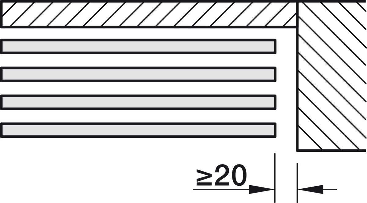 Häfele 941.03.026 Sliding Door Fitting, Slido D-Line11 120L Telescopic Opening, For glass sliding doors, door width 600–1250 mm, glass thickness 8–12.7 mm, for ceiling installation, For 2 doors, door weight ≤120 kg (264 lbs), silver colored