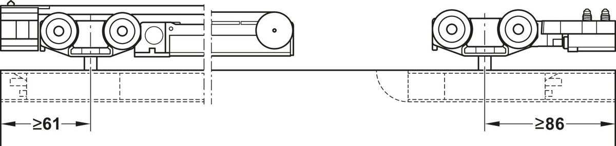 Häfele 941.62.021 Sliding Door Fitting, Slido D-Line11 160I, set, For 1 to 2 wooden sliding doors, wall mounting and ceiling installation, for door weight up to 160 kg (352 lbs), With soft and self closing mechanism on both sides, door width ≥868 mm