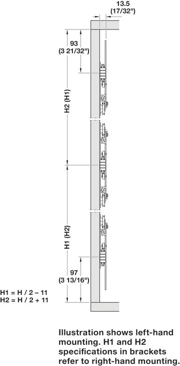 Häfele 408.25.000 Pivot Sliding Door Fitting, Slido F-Park71 25B, set, For wooden sliding doors, for door weight up to 25 kg (55 lbs.), for door height up to 2,300 mm (90 9/16"), Vorfront/Infront, Guide length: 340 mm (13 3/8"), retraction distance max.: 