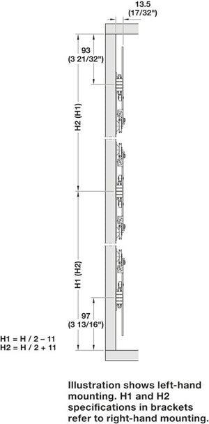 Häfele 408.25.000 Pivot Sliding Door Fitting, Slido F-Park71 25B, set, For wooden sliding doors, for door weight up to 25 kg (55 lbs.), for door height up to 2,300 mm (90 9/16"), Vorfront/Infront, Guide length: 340 mm (13 3/8"), retraction distance max.: 