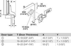 Häfele 408.24.005 Accessory Pack , Slido F-Park71 25B, inlay, self-closing, 2-hinge kit, for door thickness 19-32 mm, 40 mm cup size