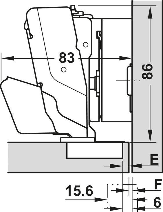 Häfele 348.32.531 Grass - Concealed Hinge, Tiomos, 155°, full overlay mounting, for cabinets with internal drawer boxes with railing or pull-out shelves, Self-close, Impresso, model F034139407217