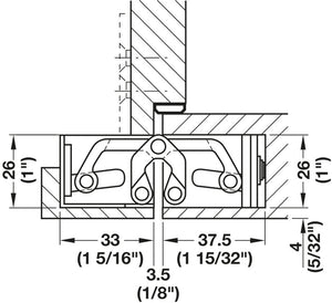 Häfele 924.19.030 TECTUS - Concealed Hinge, TE 527 3D, for flush doors up to 100 kg, 3D adjustable, size 155 mm, stainless steel look, SW 126