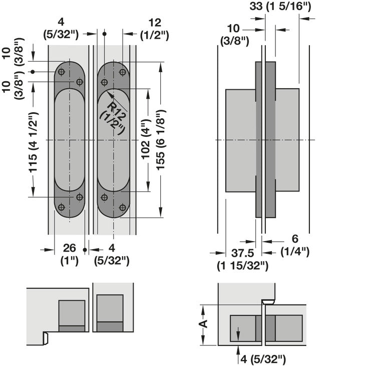 Häfele 924.16.803 TECTUS - Concealed Hinge, TE 526 3D, for flush doors up to 100 kg, 3D adjustable, size 155 mm, satin