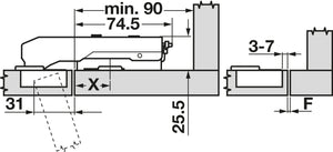 Häfele 348.37.530 Grass - Concealed Blind Corner Hinge, Tiomos, 110° Opening Angle, Inset Mounting, for blind corner applications (inset), Self-close, impresso, model F034139398223