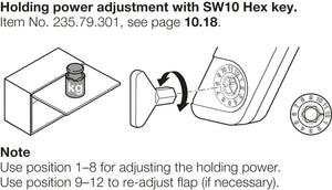Häfele 372.28.610 Swing-Up Fitting Complete Set, Free Flap H 1.5, Plastic with Metal Support Arm, Model: B, mounting: right, color: gray