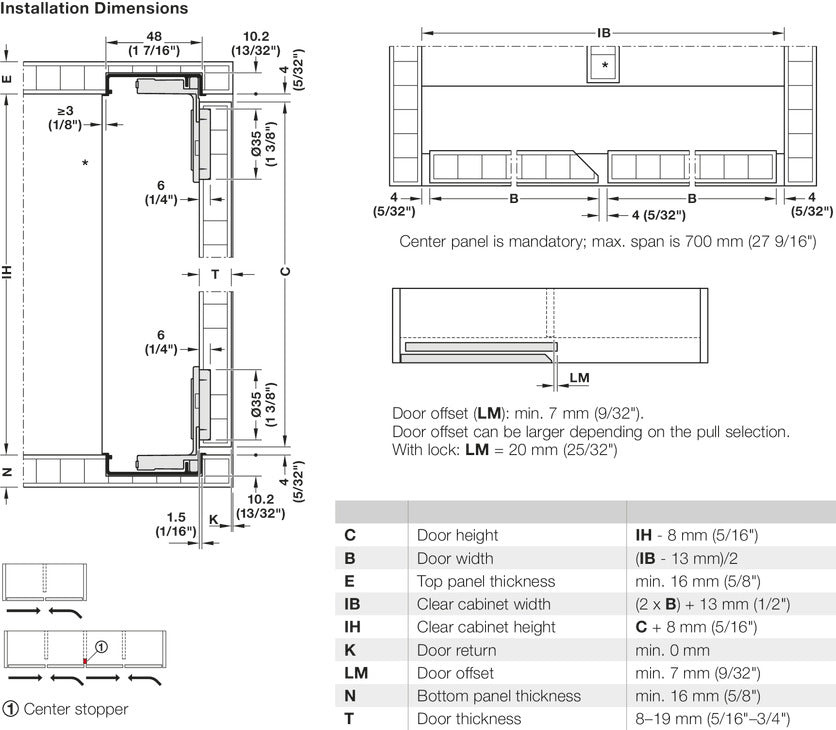 Häfele 400.05.005 Sliding Door Fitting, Slido F-Flush57 08B, set, For flush wooden sliding doors, for door height up to 1100 mm, For 2 doors, for door weight up to 3.9 kg
