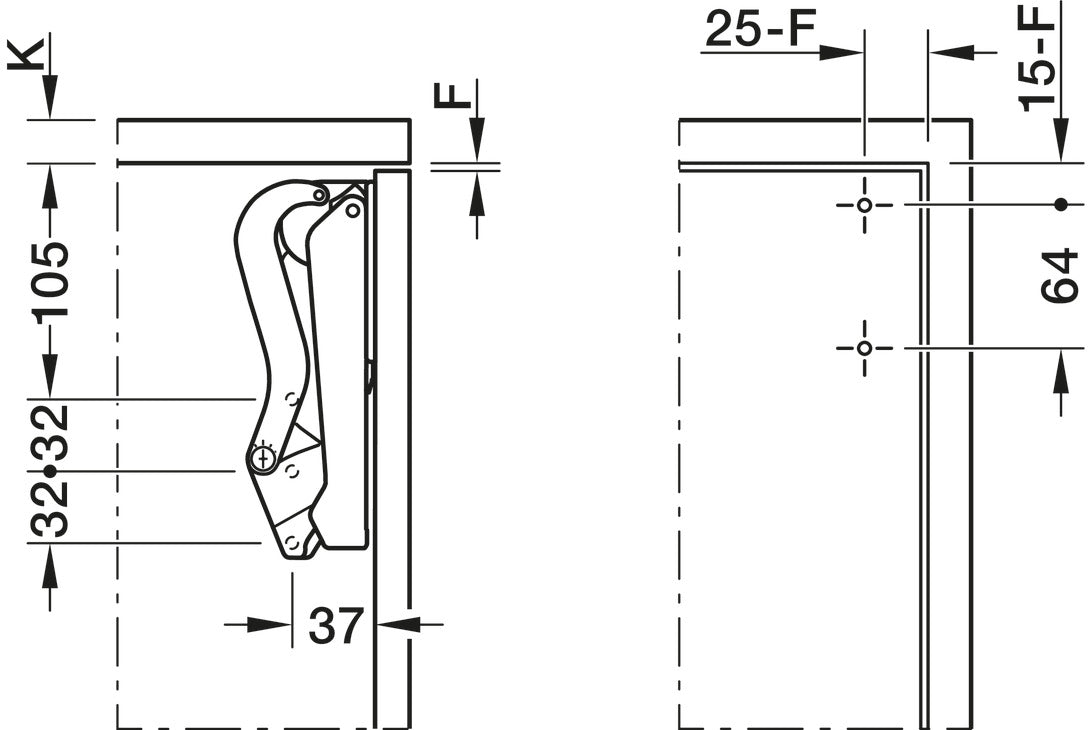 Häfele 372.27.350 Swing-Up Fitting, Free Space 1.11, for standard applications with handle, Model B, anthracite