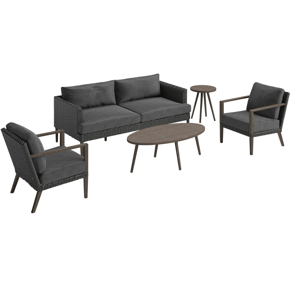 Hanover MONT5PC-GRY Monterey5pc Seating Set: 2 Arm Chairs, Sofa, Coffee Table, Side Tbl