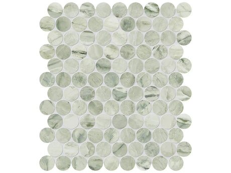 Anatolia Tile 1.25" Moscato Argento Penny Round Honed Marble Mosaic 5001-0370-0 * 1 Sheet = .99 Sqft * Moscato Argento Penny Round - premium natural stone mosaic tile from Anatolia Tile, available at PoshHaus showroom in Keene, NH