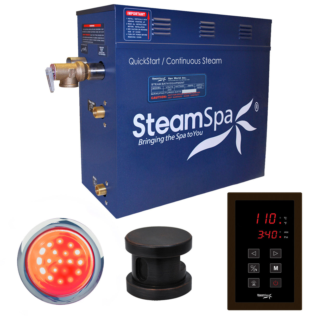 SteamSpa Indulgence 6 KW QuickStart Acu-Steam Bath Generator Package in Oil Rubbed Bronze INT600OB