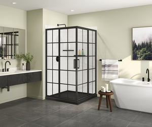 MAAX 107487-977-340-000 Scarlet 42 x 42 Acrylic Corner Drain Shower Kit in Black with French Glass in Matte Black