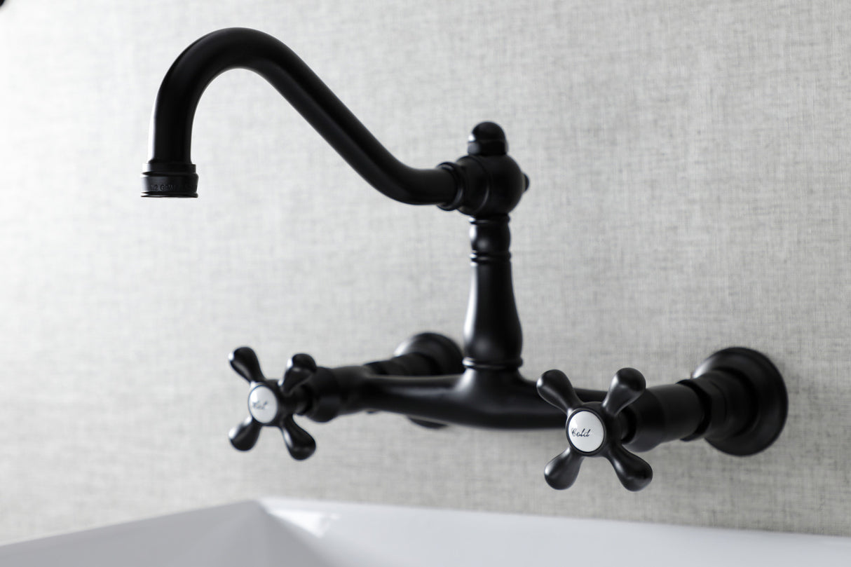 Kingston Brass KS3240AX Vintage Wall Mount Bathroom Faucet, Matte Black