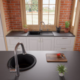 ALFI brand AB1620DI-BLA Black 34" Single Bowl Granite Composite Kitchen Sink with Drainboard