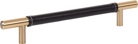 Atlas Homewares Zanzibar Black Leather Pull 6 5/16 Inch (c-c) Warm Brass