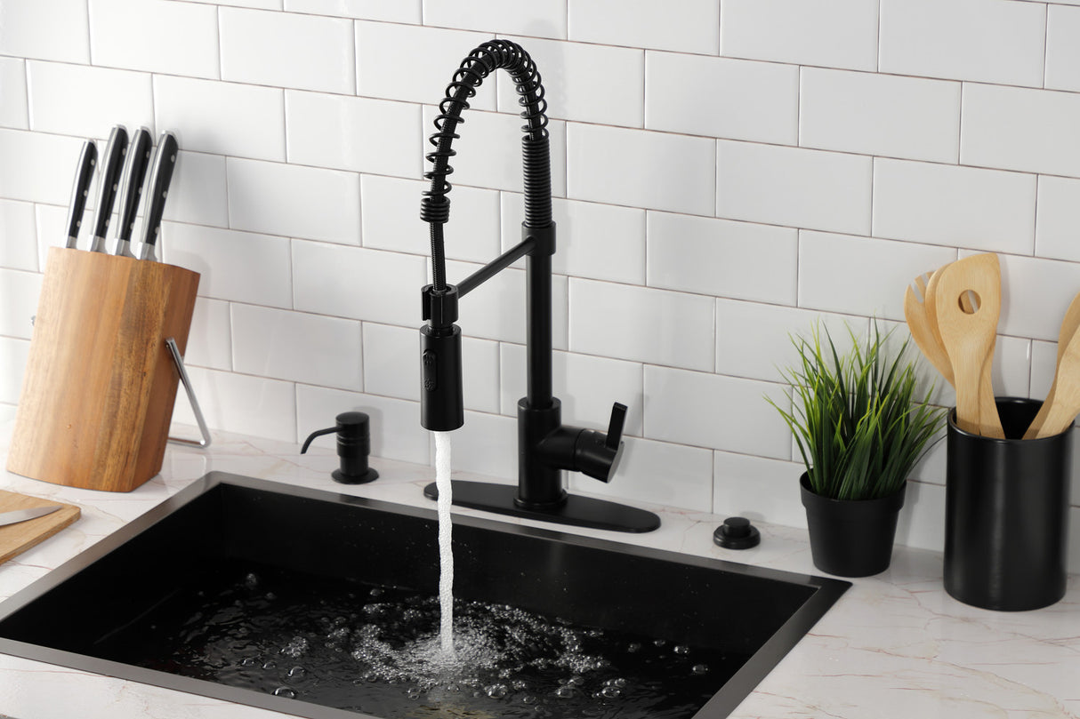 Gourmetier LS8770CTL Continental Single-Handle Pre-Rinse Kitchen Faucet, Matte Black